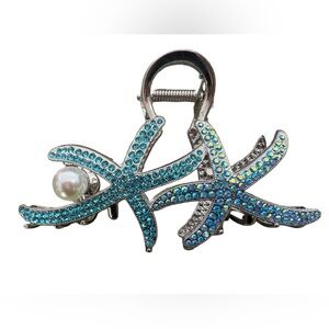 Blue Rhinestone Starfish Hair Claw Clip Pearl Beach Coastal Hair Accessory